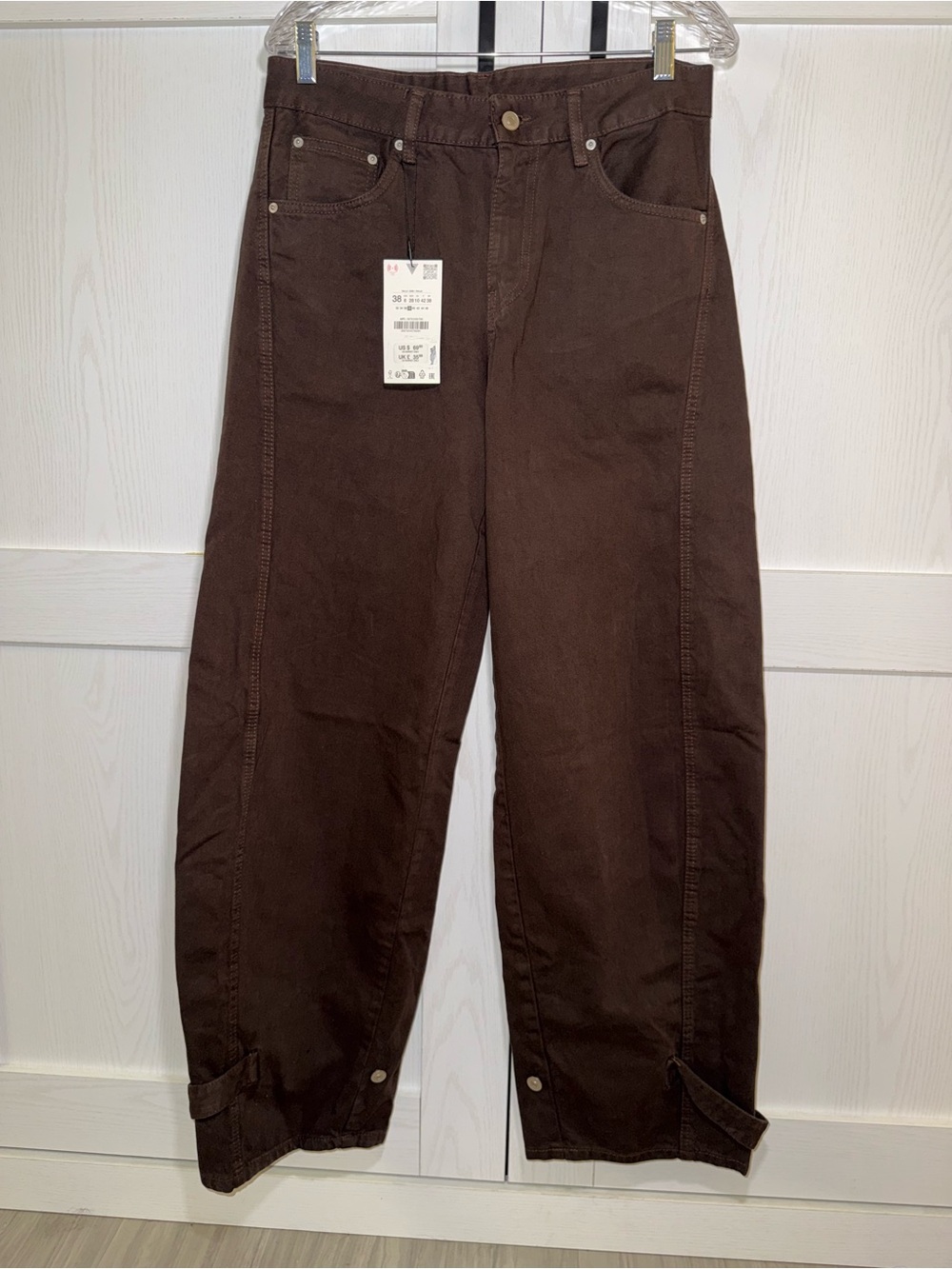 Zara TRF Brown Mid-Rise Balloon Jeans Size 6 NWT
